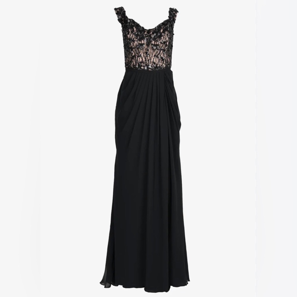 Pronovias Party Edit Atos Style 131 Off Shoulder Beaded Black Gown Size 12